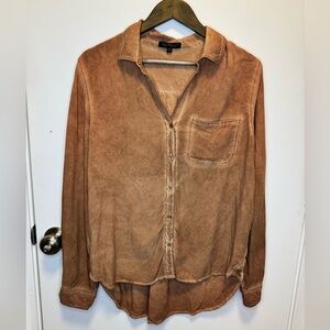 Velvet Heart Washed Rust Brown Button Down Front Pocket Shirt Size Large